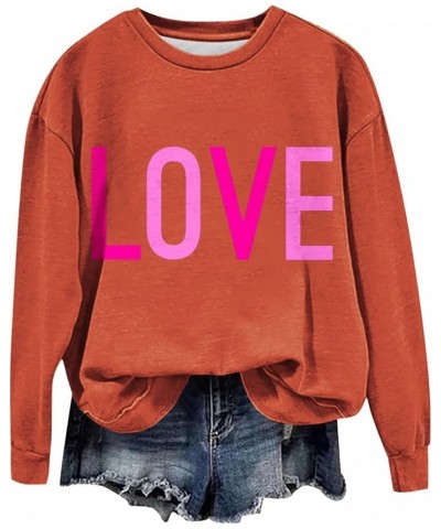 Valentine Day Shirts Women Long Sleeve Pullover Sweatshirts Love Heart Print Shirts Casual Loose Crewneck Tops Orange-4-light...