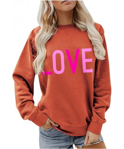 Valentine Day Shirts Women Long Sleeve Pullover Sweatshirts Love Heart Print Shirts Casual Loose Crewneck Tops Orange-4-light...