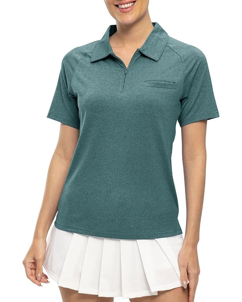 Women's Polo Shirts Short Sleeve UPF 50+ Zip Up Athletic Golf T Shirts Quick Dry Lightweight Tennis Sports Shirt Blue $10.75 ...