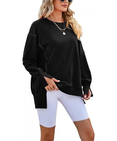 Sweatshirts for Women Crewneck Oversized Long Sleeve Casual Side Slit Sloucthy Pullover Sweatshirts Fall Clothes Black $9.71 ...