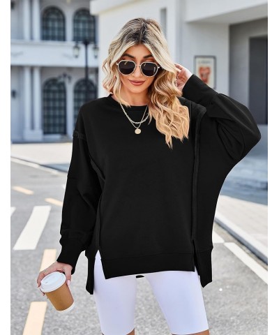 Sweatshirts for Women Crewneck Oversized Long Sleeve Casual Side Slit Sloucthy Pullover Sweatshirts Fall Clothes Black $9.71 ...