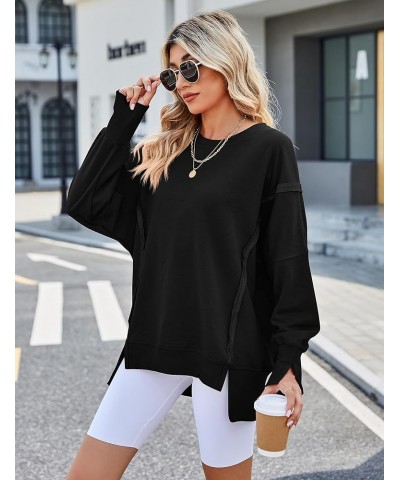 Sweatshirts for Women Crewneck Oversized Long Sleeve Casual Side Slit Sloucthy Pullover Sweatshirts Fall Clothes Black $9.71 ...