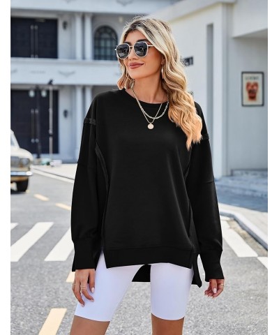 Sweatshirts for Women Crewneck Oversized Long Sleeve Casual Side Slit Sloucthy Pullover Sweatshirts Fall Clothes Black $9.71 ...