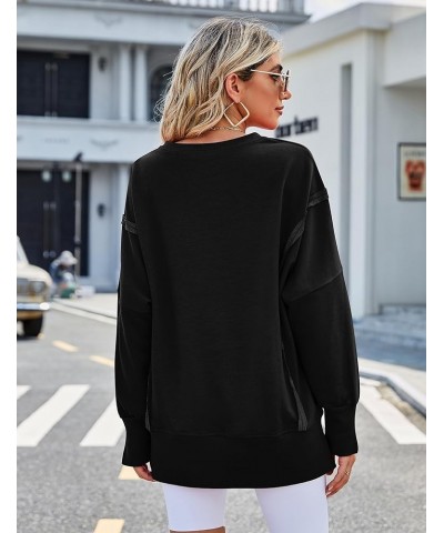 Sweatshirts for Women Crewneck Oversized Long Sleeve Casual Side Slit Sloucthy Pullover Sweatshirts Fall Clothes Black $9.71 ...