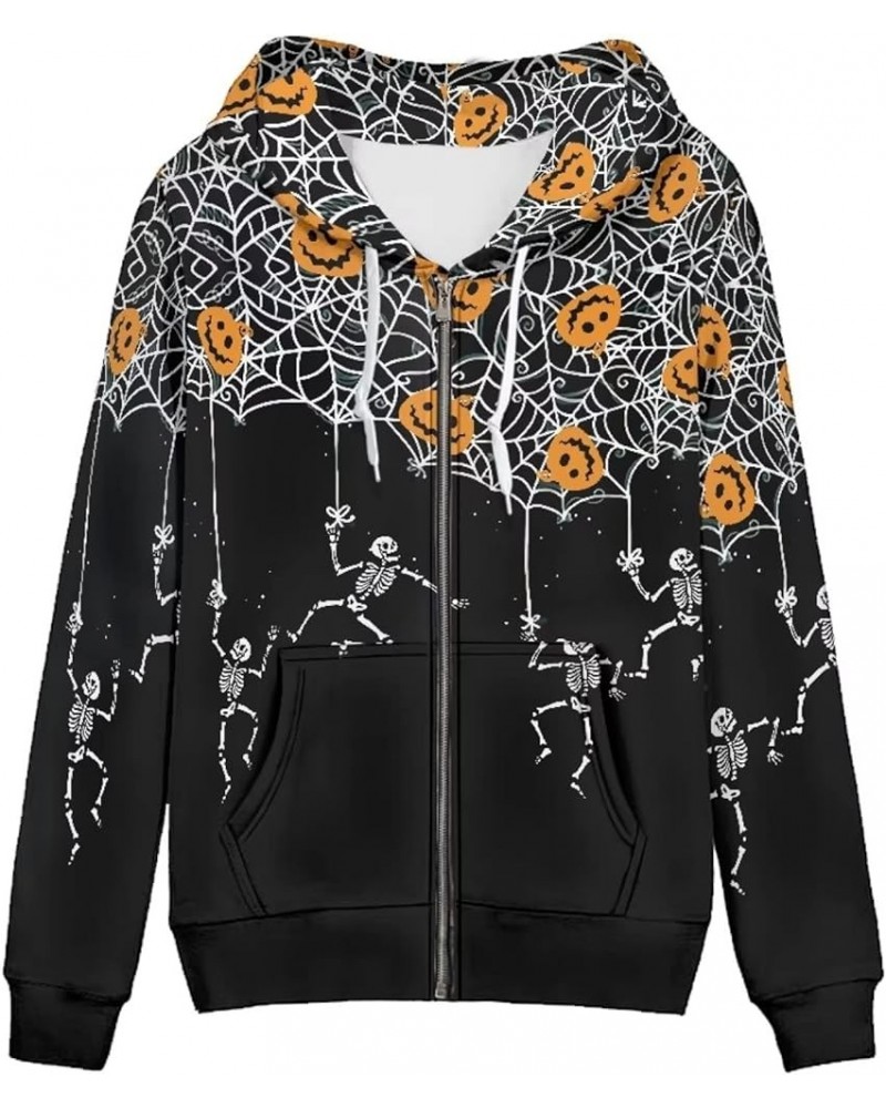 Zip Up Hoodie for Women Y2K Sweatshirt Oversize Jacket Hoodies Halloween Skeleton Sugar Skull $15.60 Hoodies & Sweatshirts