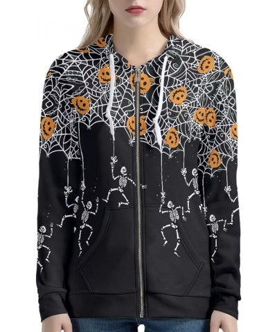 Zip Up Hoodie for Women Y2K Sweatshirt Oversize Jacket Hoodies Halloween Skeleton Sugar Skull $15.60 Hoodies & Sweatshirts