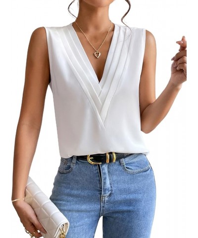 Women's Casual Sleeveless Self Tie Neck Pleated Front Tank Halter Top Y-white $16.49 Tanks