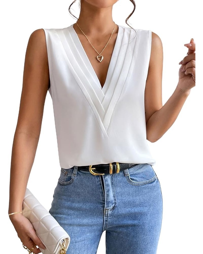 Women's Casual Sleeveless Self Tie Neck Pleated Front Tank Halter Top Y-white $16.49 Tanks