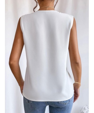 Women's Casual Sleeveless Self Tie Neck Pleated Front Tank Halter Top Y-white $16.49 Tanks