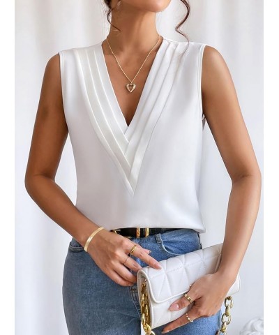 Women's Casual Sleeveless Self Tie Neck Pleated Front Tank Halter Top Y-white $16.49 Tanks