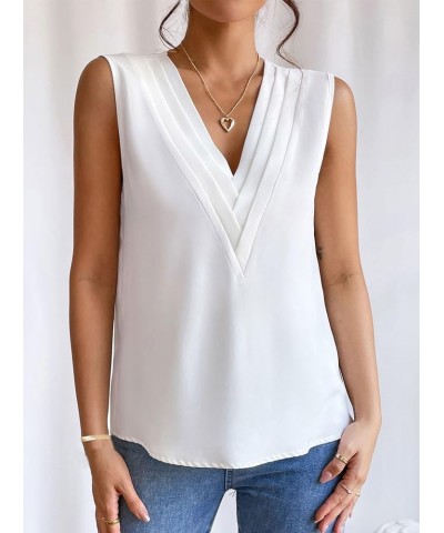 Women's Casual Sleeveless Self Tie Neck Pleated Front Tank Halter Top Y-white $16.49 Tanks