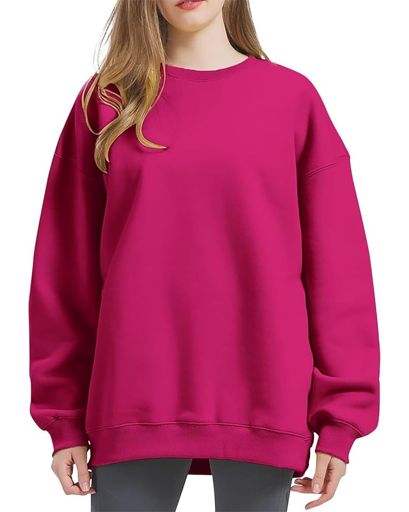 Women's Sweatshirt Fashion Long Sleeve Solid Color Round Neck Sweatshirts Top, S-3XL 1-hot Pink $7.84 Hoodies & Sweatshirts