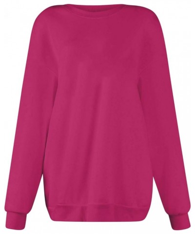 Women's Sweatshirt Fashion Long Sleeve Solid Color Round Neck Sweatshirts Top, S-3XL 1-hot Pink $7.84 Hoodies & Sweatshirts