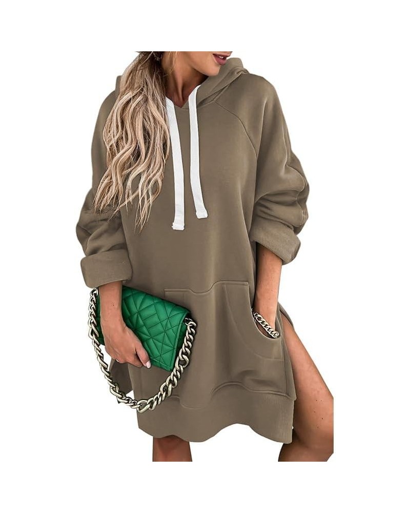 The Warmy Oversized Hoodie Dress, First Ones Oversized Hoodies, Women's Casual Pullover Long Sleeve Split Hem Brown $17.63 Ho...