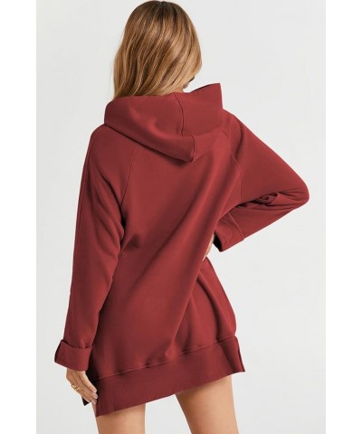 The Warmy Oversized Hoodie Dress, First Ones Oversized Hoodies, Women's Casual Pullover Long Sleeve Split Hem Brown $17.63 Ho...