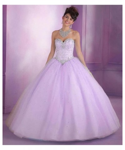 Sweetheart Ball Gown Quinceanera Dresses Sequin Beads Tulle Long Prom Party Gowns for Girls Silver $39.90 Dresses