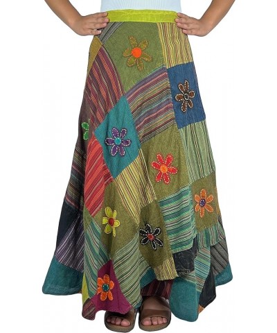 Women's Boho Gypsy Hippie Style Patched Tie Up High Waist Tie-Dye Wrap Cover Up Maxi Skirt Plus Size S - 2X Multi Green $18.4...