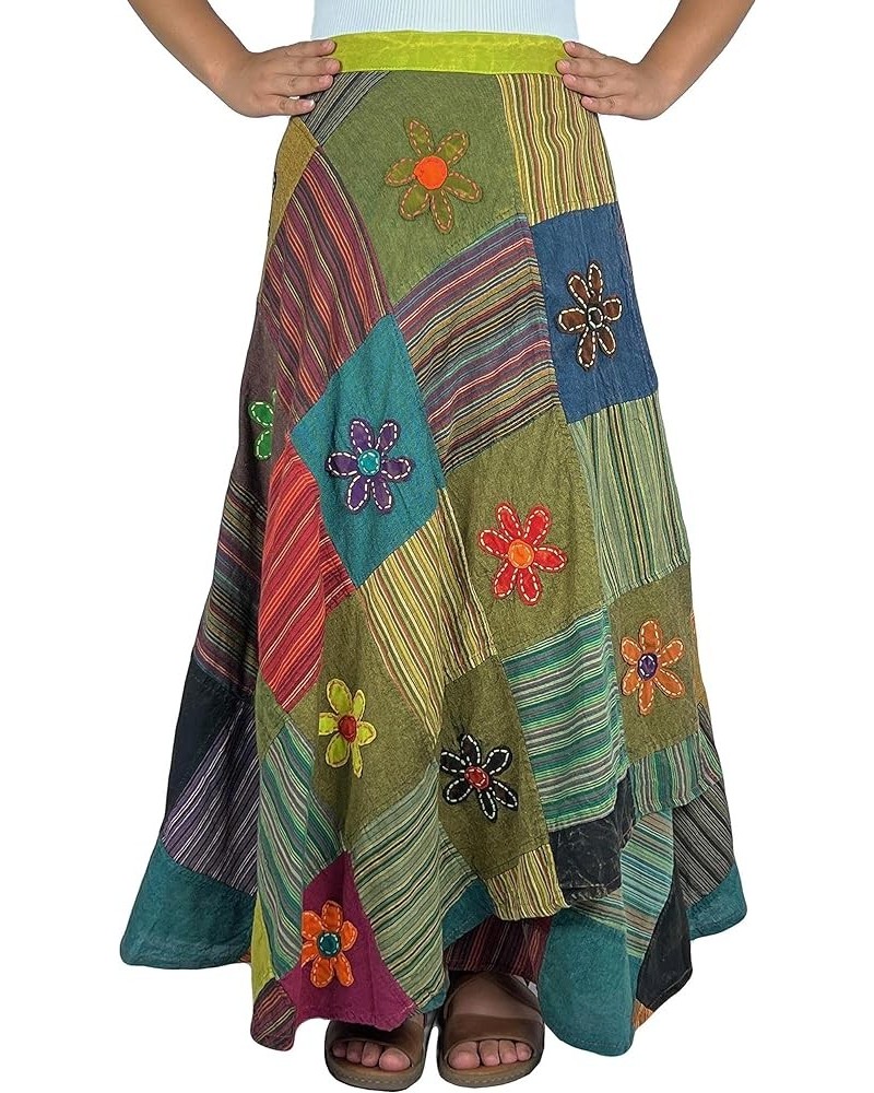 Women's Boho Gypsy Hippie Style Patched Tie Up High Waist Tie-Dye Wrap Cover Up Maxi Skirt Plus Size S - 2X Multi Green $18.4...