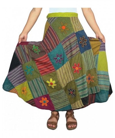 Women's Boho Gypsy Hippie Style Patched Tie Up High Waist Tie-Dye Wrap Cover Up Maxi Skirt Plus Size S - 2X Multi Green $18.4...