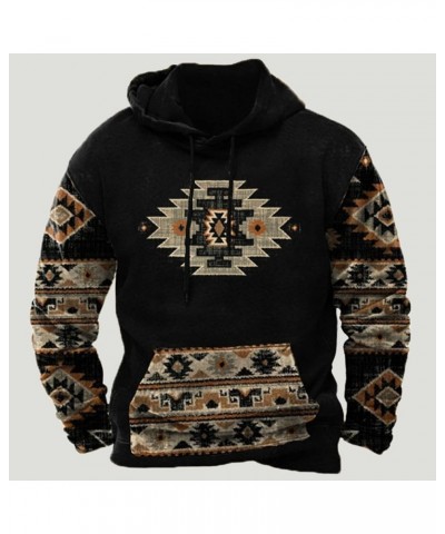 Cowboy Hoodies For Men Western Tribal Aztec Print Hooded Sweatshirt Retro Drawstring Long Sleeve Country Pullover Tops A06-bl...