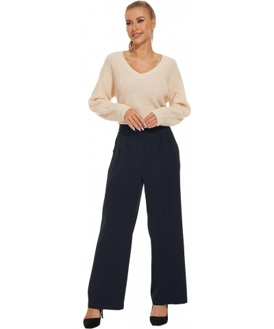 Women's Wide Leg Pants High Elastic Waisted in The Back Business Work Trousers Long Straight Suit Pants 006 Royal Blue (Thick...