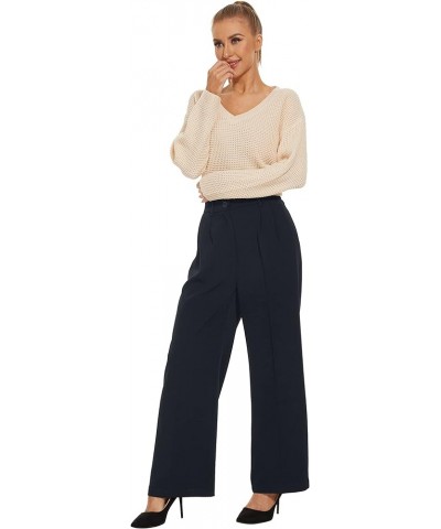 Women's Wide Leg Pants High Elastic Waisted in The Back Business Work Trousers Long Straight Suit Pants 006 Royal Blue (Thick...