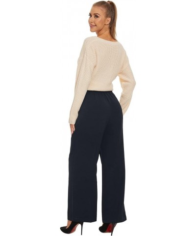 Women's Wide Leg Pants High Elastic Waisted in The Back Business Work Trousers Long Straight Suit Pants 006 Royal Blue (Thick...