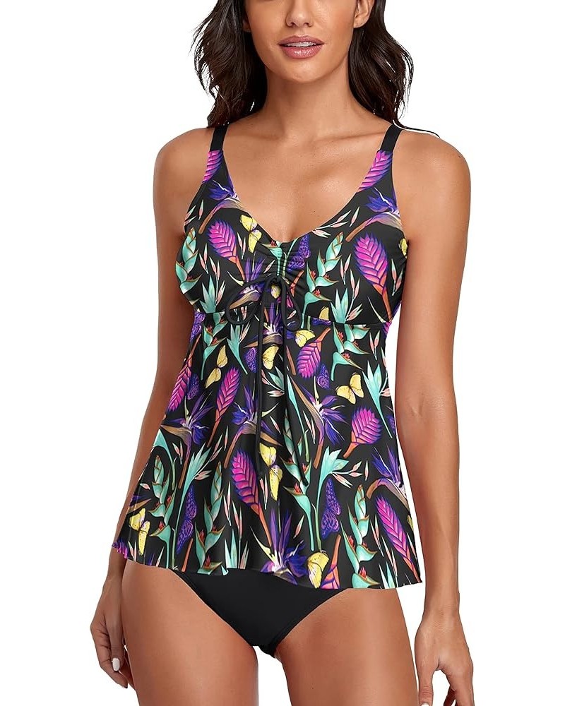 Tummy Control Tankini Swimsuits for Women's 2 Piece Bikini Long Tank Top with Bikini Bottom Purple & Green $11.79 Swimsuits