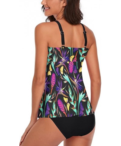 Tummy Control Tankini Swimsuits for Women's 2 Piece Bikini Long Tank Top with Bikini Bottom Purple & Green $11.79 Swimsuits