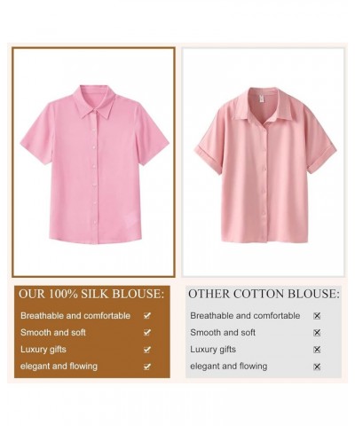 Silk Blouse for Women Button Down Shirts: Women's Short Sleeve Elegant Shirt 100% Pure Silk Casual Tops Summer Luxury Blouses...