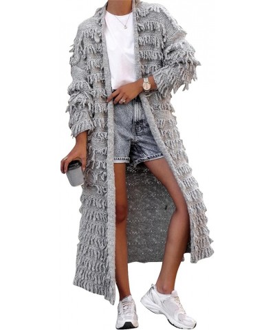 Women's Open Front Cardigan Sweaters 2023 Fall Tassel Fringe Cable Knit Crochet Maxi Long Duster Cardigans Outerwear Grey $21...