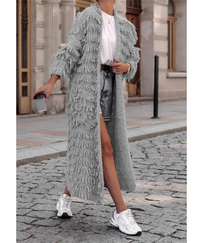 Women's Open Front Cardigan Sweaters 2023 Fall Tassel Fringe Cable Knit Crochet Maxi Long Duster Cardigans Outerwear Grey $21...