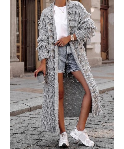 Women's Open Front Cardigan Sweaters 2023 Fall Tassel Fringe Cable Knit Crochet Maxi Long Duster Cardigans Outerwear Grey $21...