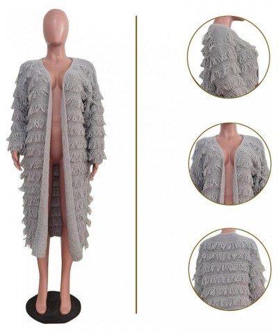 Women's Open Front Cardigan Sweaters 2023 Fall Tassel Fringe Cable Knit Crochet Maxi Long Duster Cardigans Outerwear Grey $21...