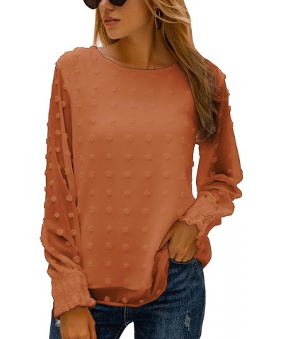 Womens Chiffon Blouses Elegant Lantern Long Sleeve Round Neck Top Pom Pom Shirts Bronze $9.66 Blouses