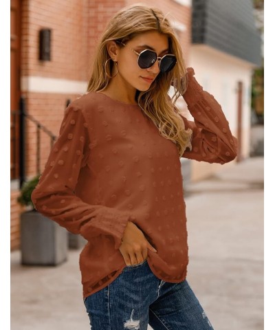 Womens Chiffon Blouses Elegant Lantern Long Sleeve Round Neck Top Pom Pom Shirts Bronze $9.66 Blouses