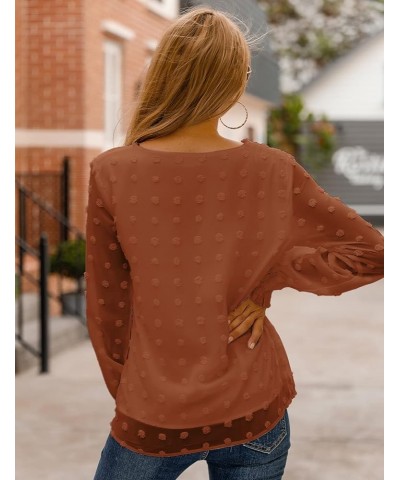 Womens Chiffon Blouses Elegant Lantern Long Sleeve Round Neck Top Pom Pom Shirts Bronze $9.66 Blouses