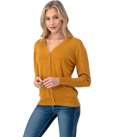 Women's Button Down Cardigan Sweater - V-Neck Soft Mustard $13.49 Sweaters