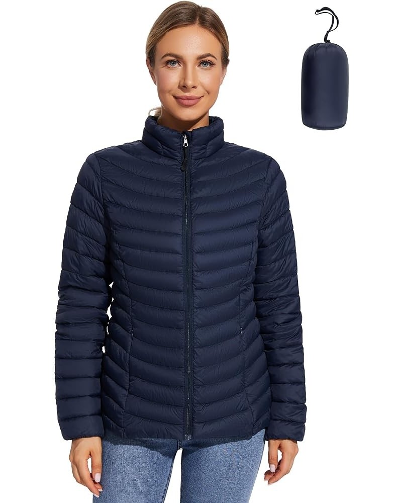 Women's Packable Puffer Jacket Lightweight Quilted Puffer Jacket Winter Warm Puffy Jacket with Stand Collar Dark Navy $20.23 ...