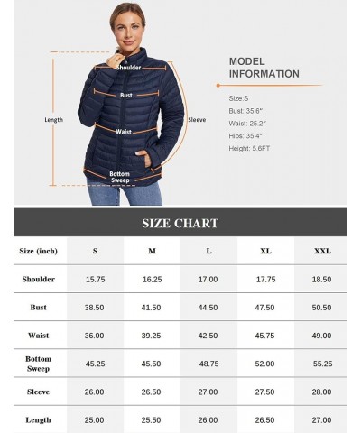 Women's Packable Puffer Jacket Lightweight Quilted Puffer Jacket Winter Warm Puffy Jacket with Stand Collar Dark Navy $20.23 ...