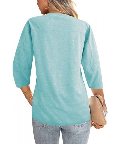 Women's Casual 3/4 Sleeve T-Shirts Loose Round Neck Cute Tunic Tops Basic Tees Blouses Z-blue Light $17.10 T-Shirts