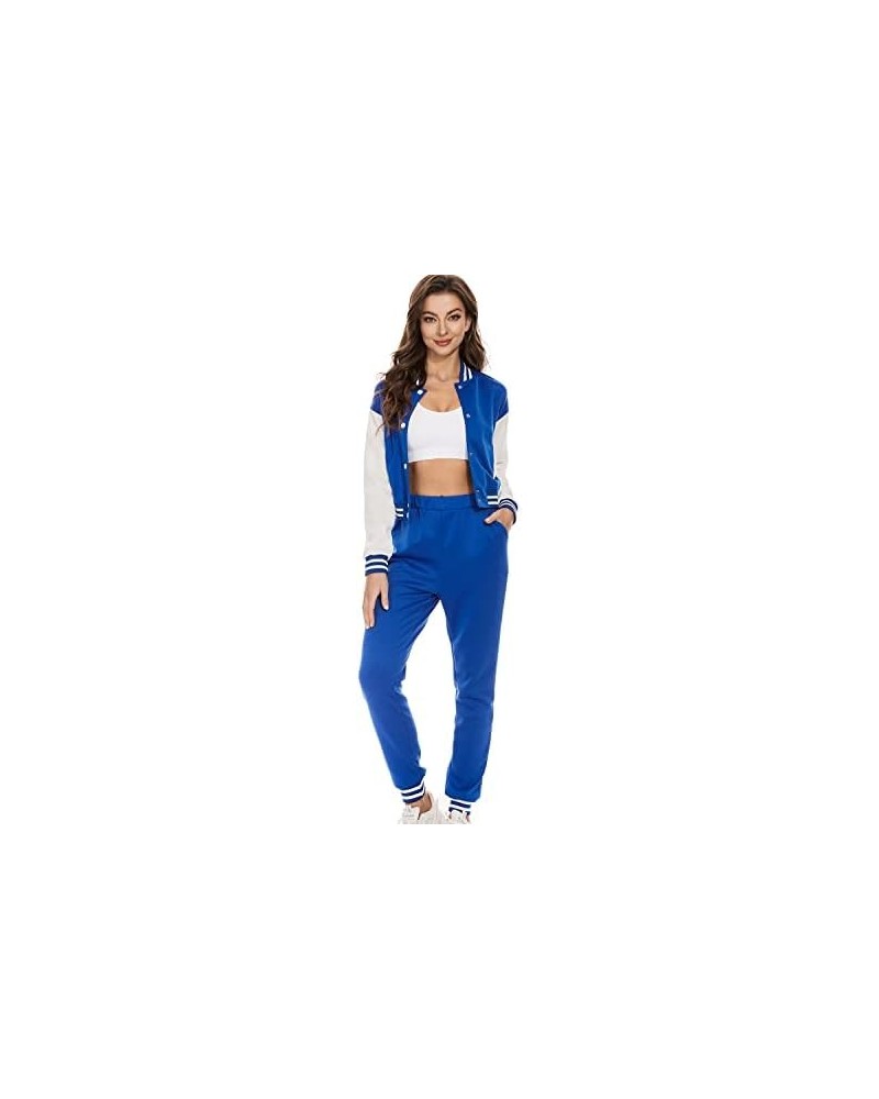 Women's Varsity Sweatsuit Long Sleeve Button Down Jacket Coat Pants Two Piece Clothes Tracksuit for Women Set Blue a $14.96 A...