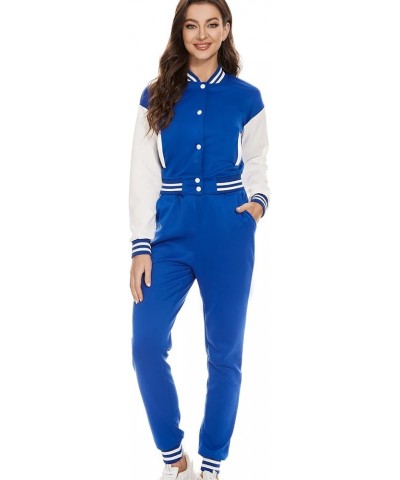 Women's Varsity Sweatsuit Long Sleeve Button Down Jacket Coat Pants Two Piece Clothes Tracksuit for Women Set Blue a $14.96 A...