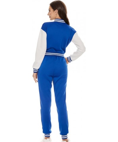 Women's Varsity Sweatsuit Long Sleeve Button Down Jacket Coat Pants Two Piece Clothes Tracksuit for Women Set Blue a $14.96 A...