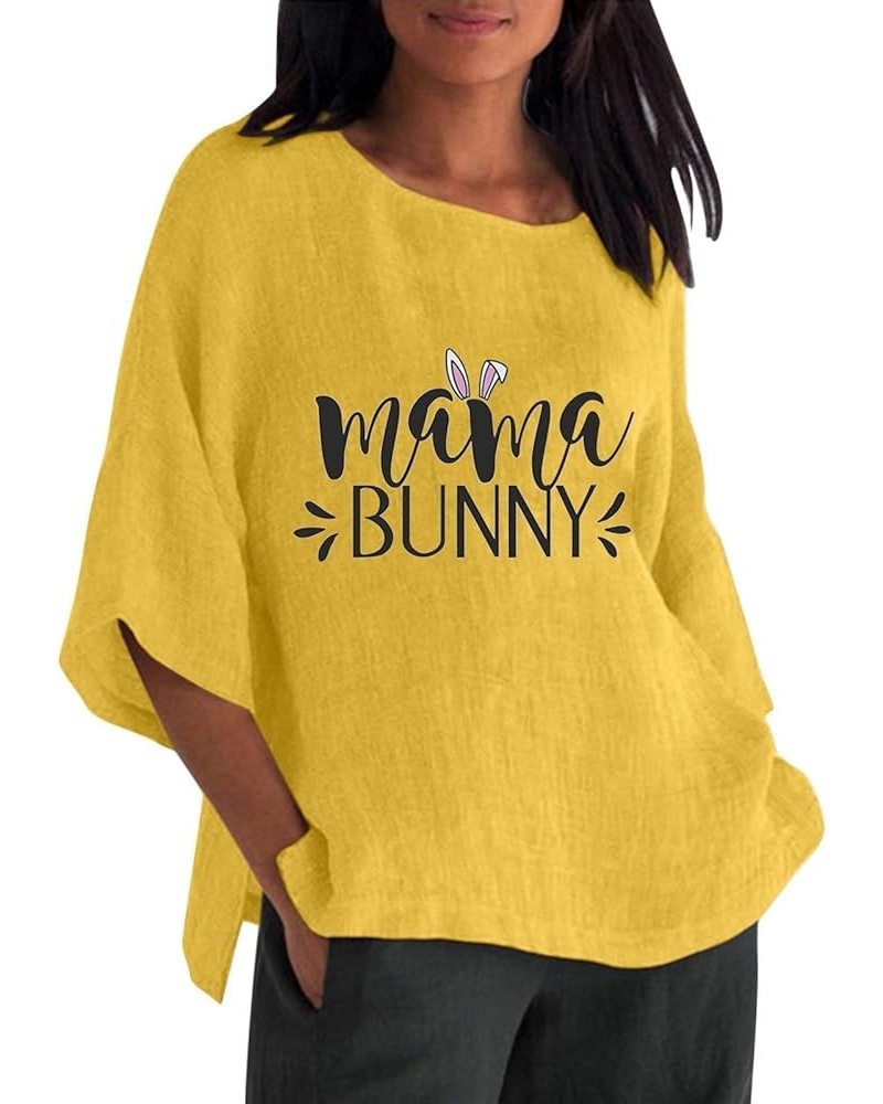 Womens Easter Outfit Easter Womens 3 of 4 Sleeve Crew Neck Rabbit Funny Patterns Loose Top T Trendy Tops for Women G2-yellow ...