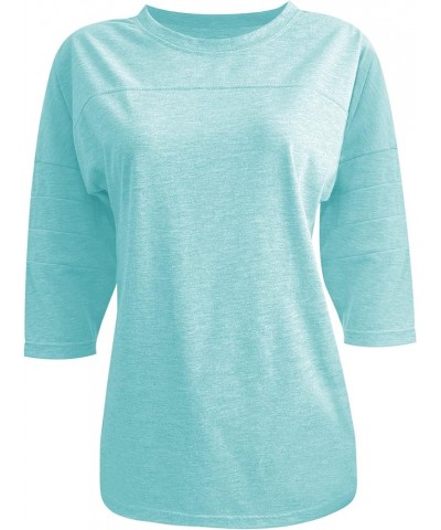 Women's Casual 3/4 Sleeve T-Shirts Loose Round Neck Cute Tunic Tops Basic Tees Blouses Z-blue Light $17.10 T-Shirts