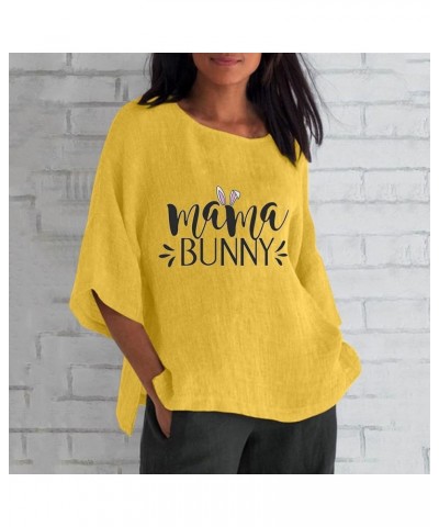 Womens Easter Outfit Easter Womens 3 of 4 Sleeve Crew Neck Rabbit Funny Patterns Loose Top T Trendy Tops for Women G2-yellow ...