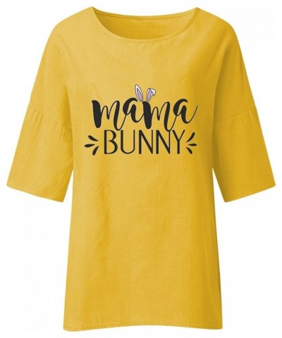 Womens Easter Outfit Easter Womens 3 of 4 Sleeve Crew Neck Rabbit Funny Patterns Loose Top T Trendy Tops for Women G2-yellow ...