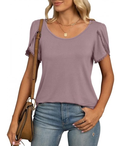 Women's Summer Casual Tunic Tops Petal Short Sleeve Loose Blouse T-Shirts Mauve $8.24 T-Shirts