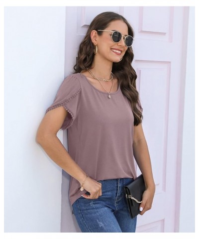 Women's Summer Casual Tunic Tops Petal Short Sleeve Loose Blouse T-Shirts Mauve $8.24 T-Shirts